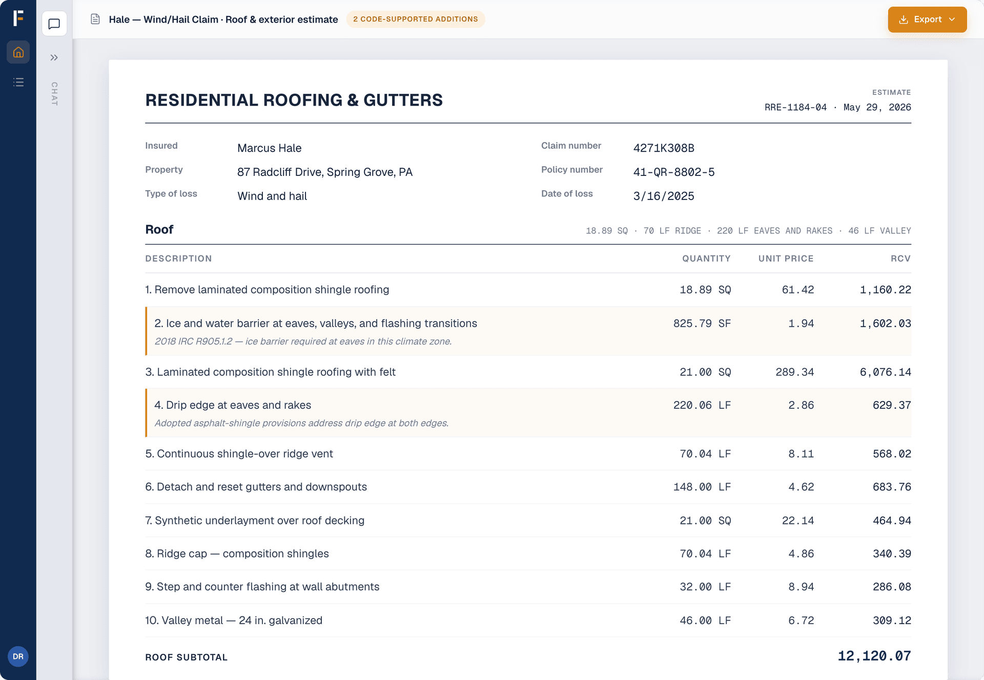 Frontera Estimating interface